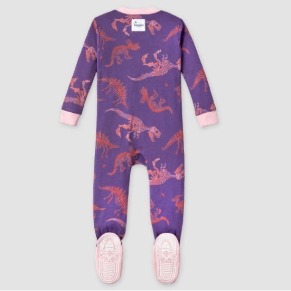 Burt's Bees Baby Girls' Dinosaur Snug Fit Footed Pajama Pink/Purple NWT - Picture 4 of 5